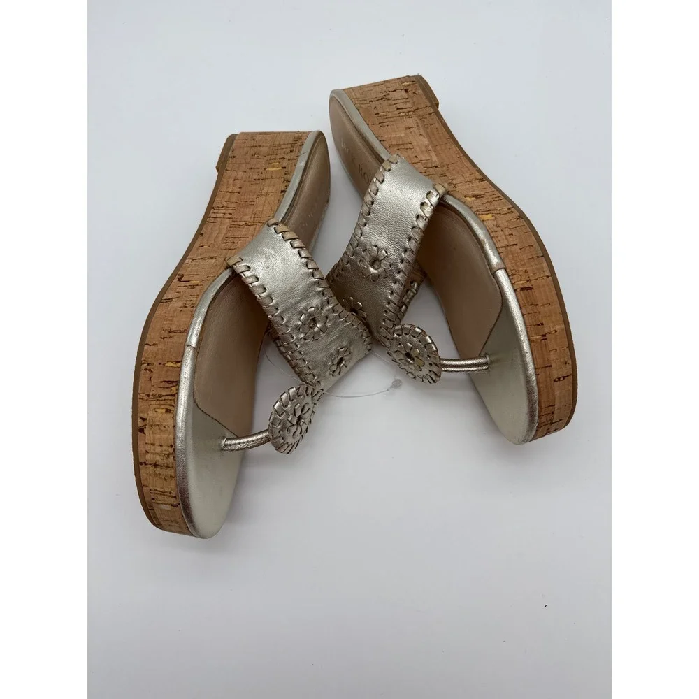Jack Rogers Jacks Mid Wedge Sandals Platinum Gold Metallic Cork Heel Womens 7M